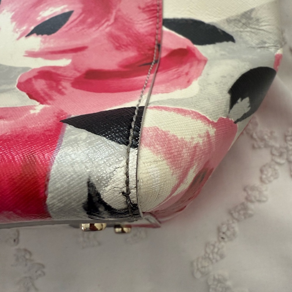 Kate Spade Pink Floral Tote with Black Bow - Picture 8 of 12